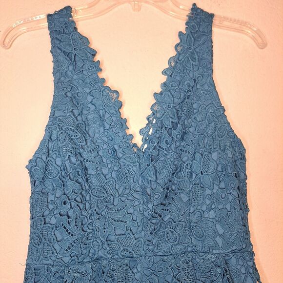ASTR the Label Teal V-Neck Lace Crochet Tank Midi Dress Party Cocktail Women's M - Picture 5 of 10